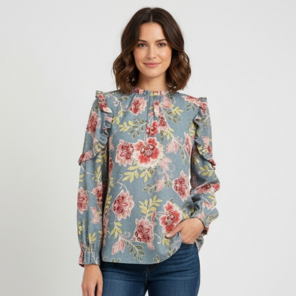Loft Blouse Floral Boho Ruffle Cottage Coquette M